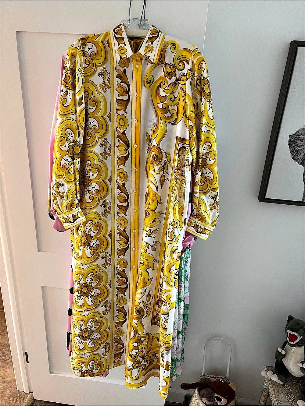 Dolce & Gabbana Floral Midi Dress in Yellow & White